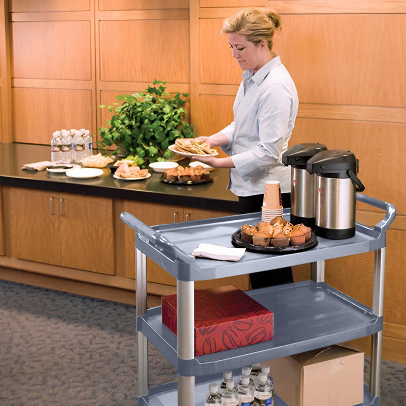 2X 3 Tier Food Trolley Pvc Metal 830x420x950mm 40kg Each Shelf Gray Wheels