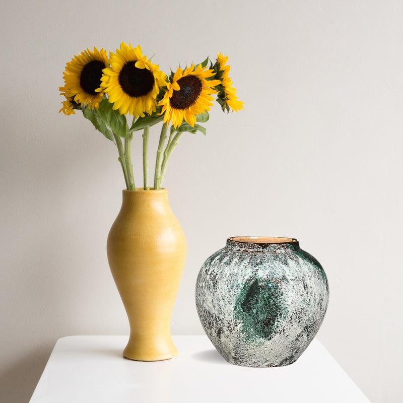 Small Ceramic Flower Vase 21x22cm Green Handcrafted Elegant Home Decor