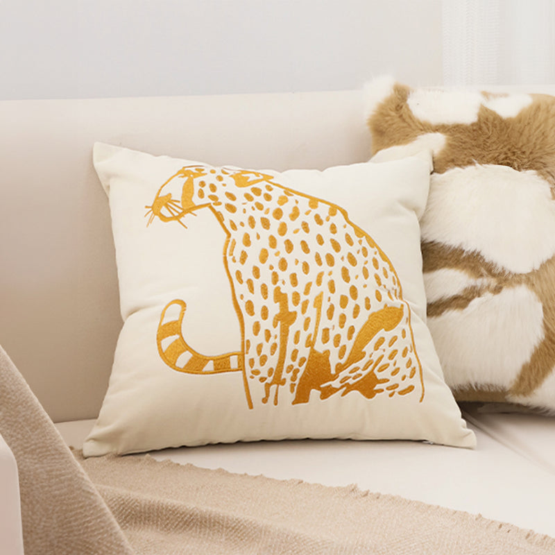 2X Throw Pillow 45cm Polyester White Golden Leopard Design Square Thick