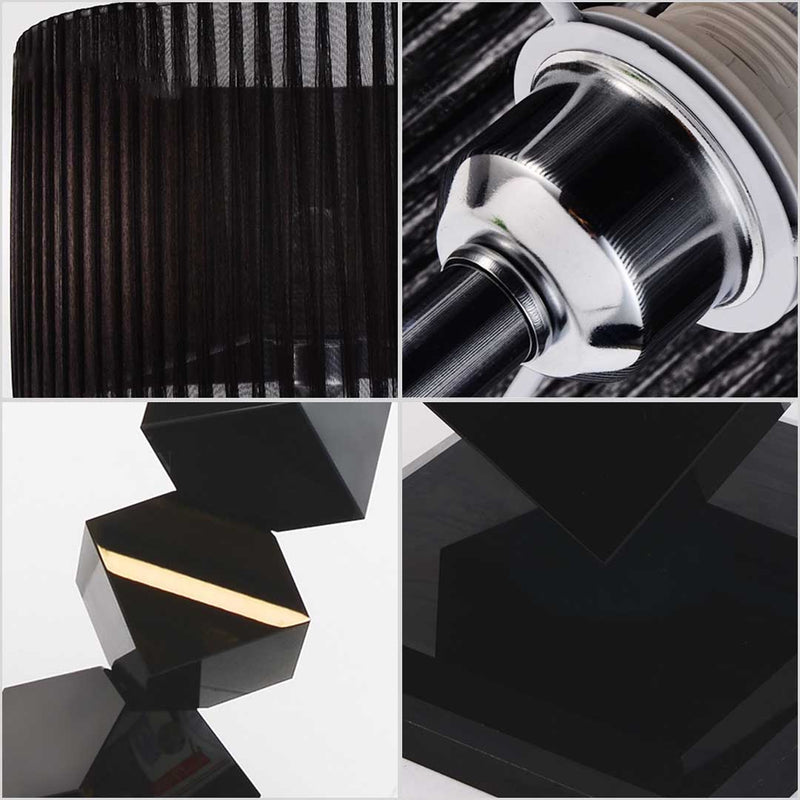 Table Lamps Metal And Fabric 2X 60cm Drum Shade Black