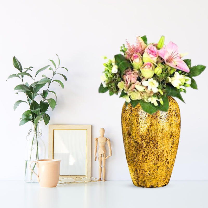 Medium Yellow Ceramic Flower Vase 30x19cm Elegant Home Living Room Decor
