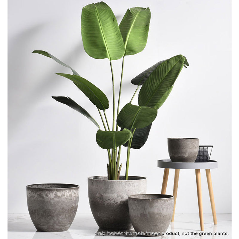 27cm Round Resin Plant Flower Pot Cement Look Grey Indoor Outdoor Planter