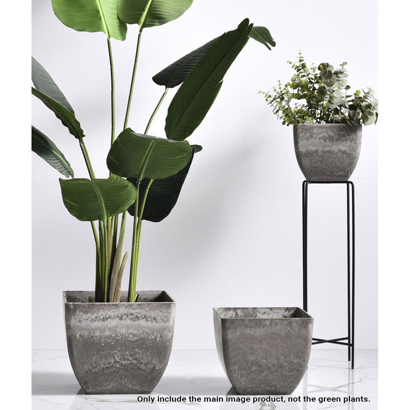 32cm Rock Grey Square Resin Tapered Planter Concrete Look Indoor Home Office