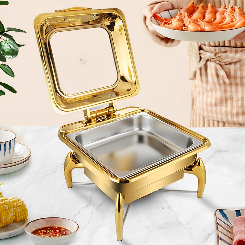 Gold Stainless Steel 6L Square Chafing Dish Buffet Food Warmer With Lid