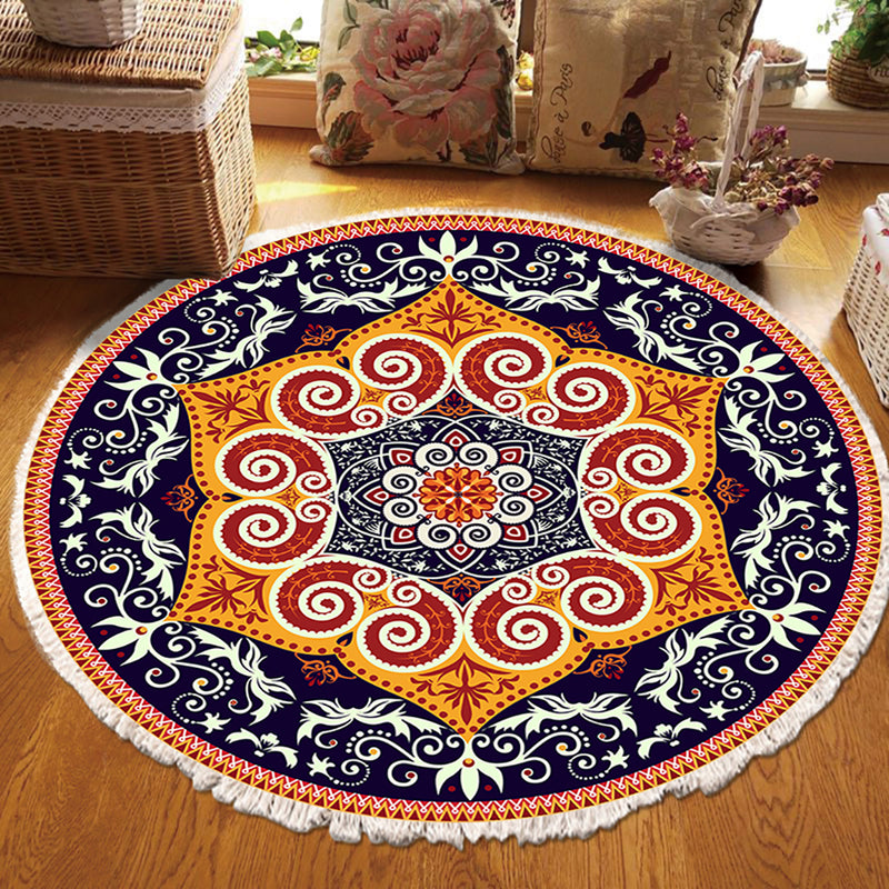 2X 90cm Round Mandala Polyester Area Rug Anti Slip Backing