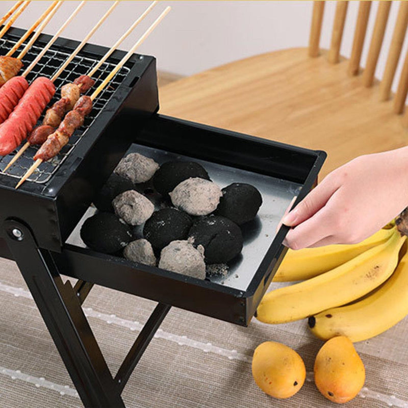 2X 60cm Portable Folding Stainless Steel Charcoal Grill Box Black Camping