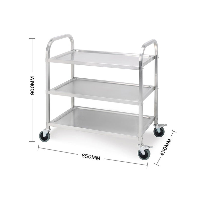 2X 3 Tier Stainless Steel Kitchen Food Cart 85x45x90cm Locking Wheels