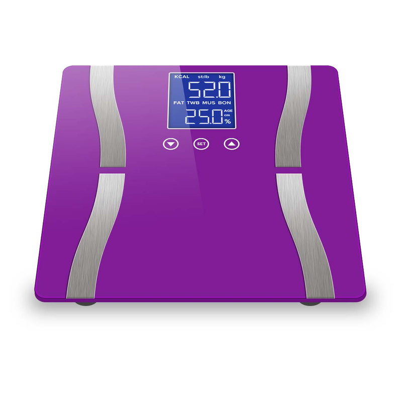 Glass Lcd Digital Body Fat Scale 180kg 8 User Strain Gauge Purple