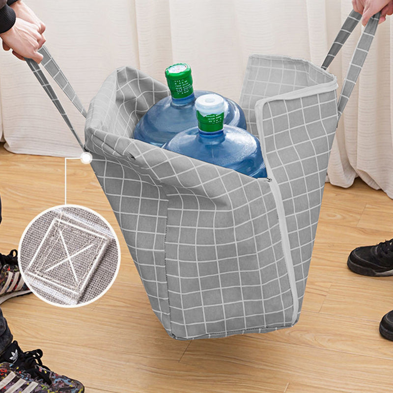 2X Grey Plaid Super Large Storage Bag Polyester 60cmx30cmx47cm Double Zipper