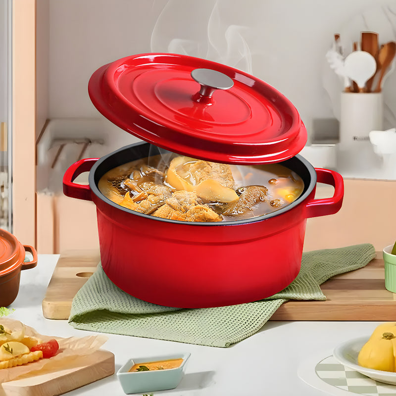 Enameled Cast Iron 24cm Casserole Stewpot With Lid 3.6L Red Dishwasher Safe