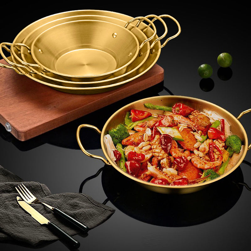 21cm Stainless Steel Dry Pot Gold Finish Kitchen Essential Even Heat Handle