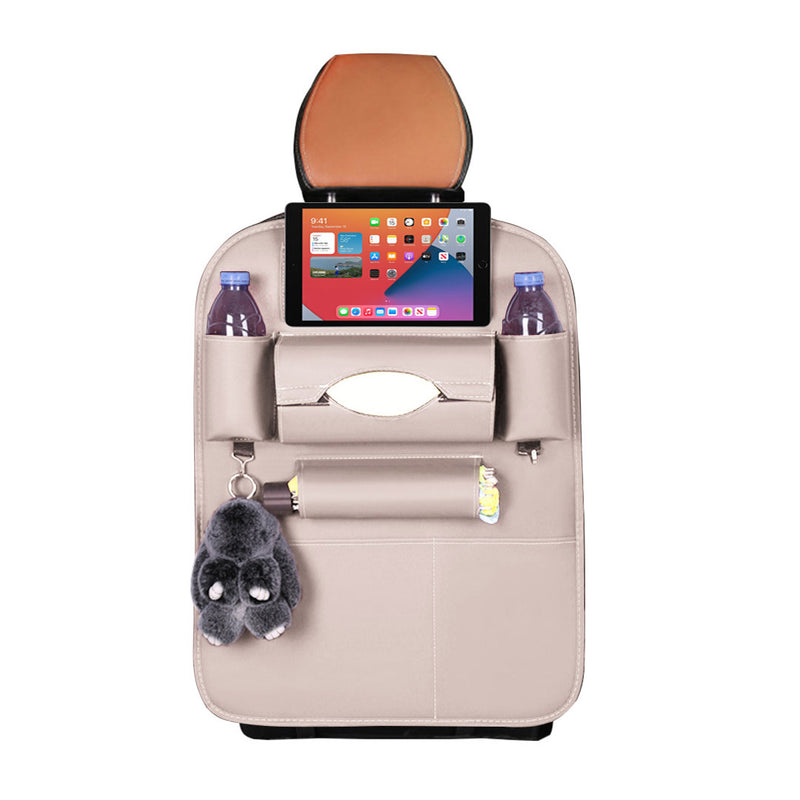 PVC Leather Car Back Seat Organizer Multi Pocket iPad Holder White 50x65cm