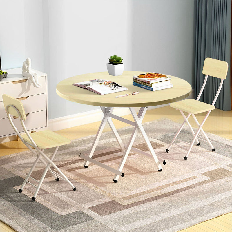 2X Maple Grain Round Dining Table Mdf Top Aluminum Legs 60cm Space Saving