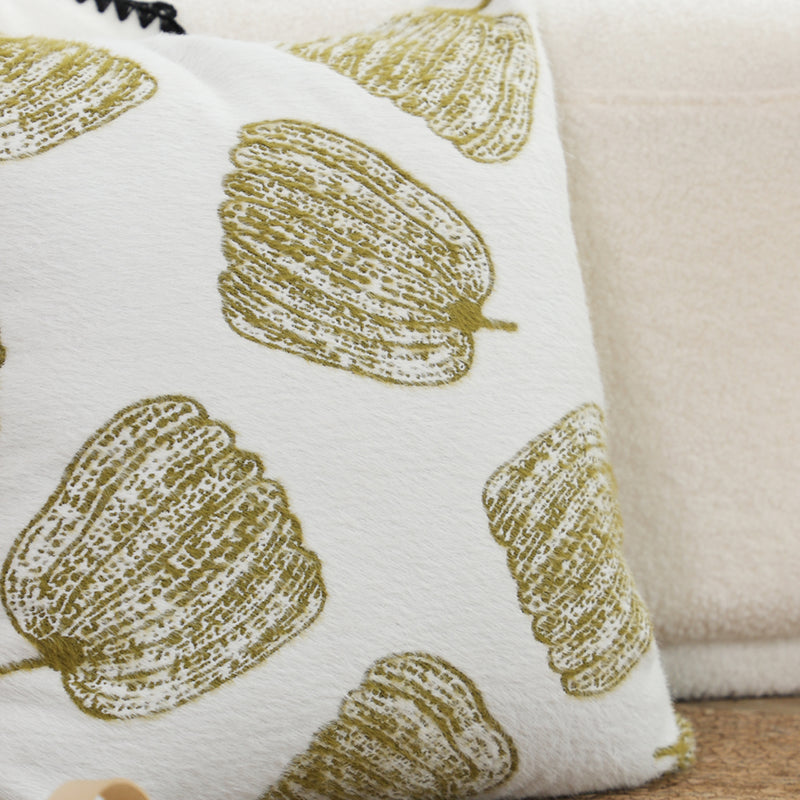 2X Throw Pillow Polyester Cotton 50x50x18cm Pumpkin Print White Olive Green