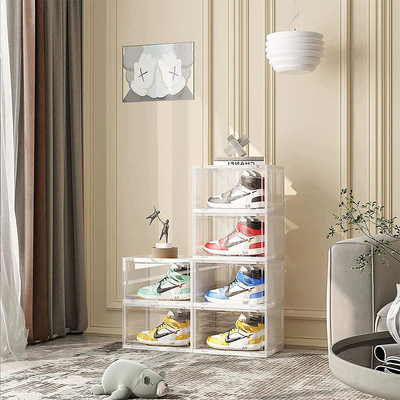 4 Tier Transparent Portable Shoe Organizer Stackable Plastic Box Magnetic Door