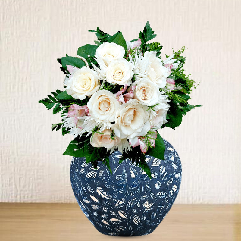 Small Blue Ceramic Flower Vase Elegant 21x22cm Home Decor Accent Piece