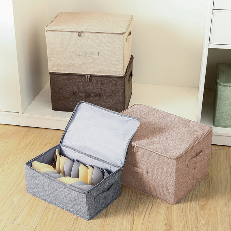 2X Beige Large Portable Foldable Storage Box 45x35x25cm Double Zipper Polyester