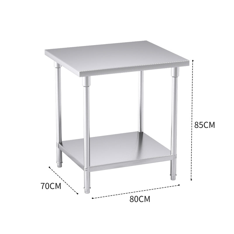 Commercial Stainless Steel Prep Work Bench Heavy Duty with Shelf 80x70x85cm