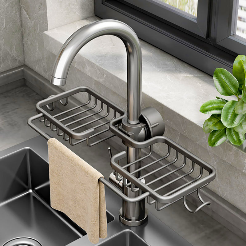 2X Faucet Sink Organizer Aluminum 37.5x16x6.8cm Dark Grey Towel Bar