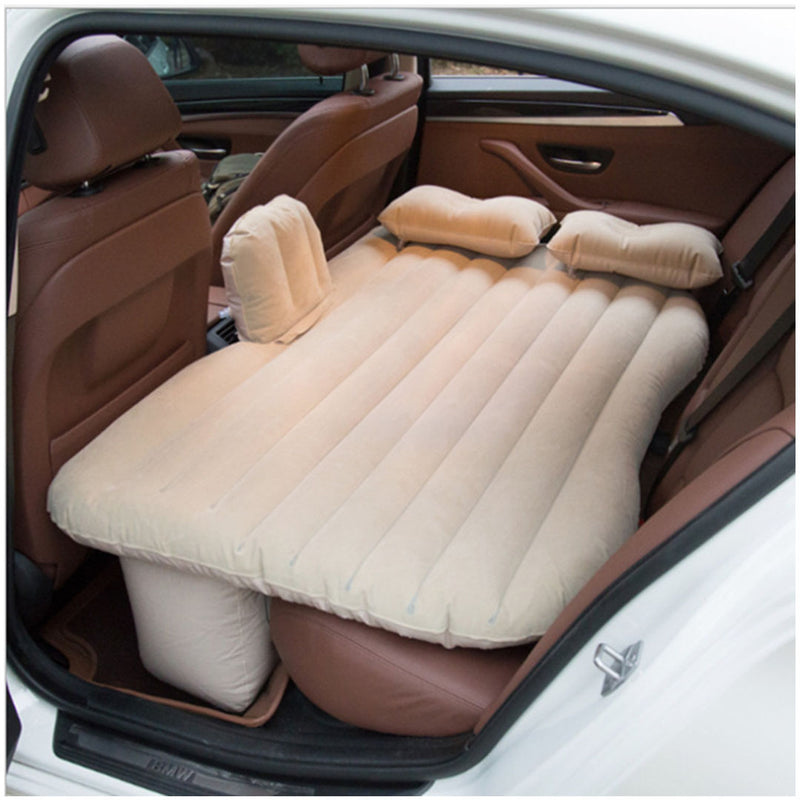 2X Beige Stripe Inflatable Car Mattress Portable Camping Air Bed Travel Kit