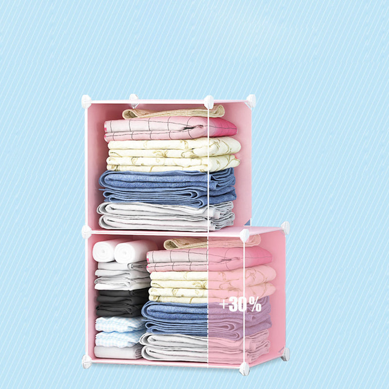 6 Cubes Pink Portable Wardrobe Plastic Modular Storage Organizer 75x37x110cm