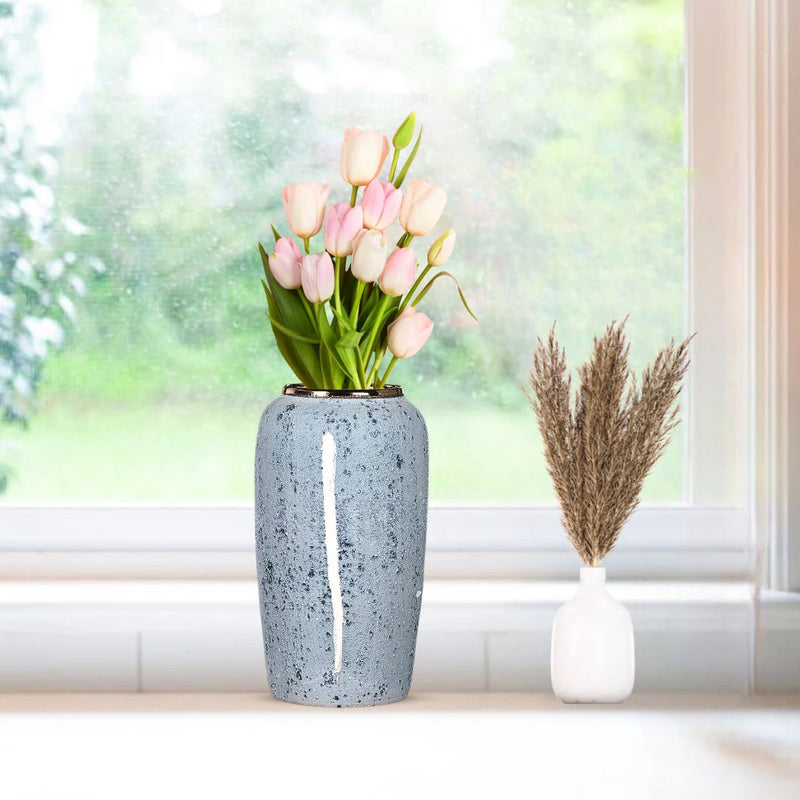 Large Ceramic Flower Vase 35x17cm Grey Handcrafted Living Room Decor