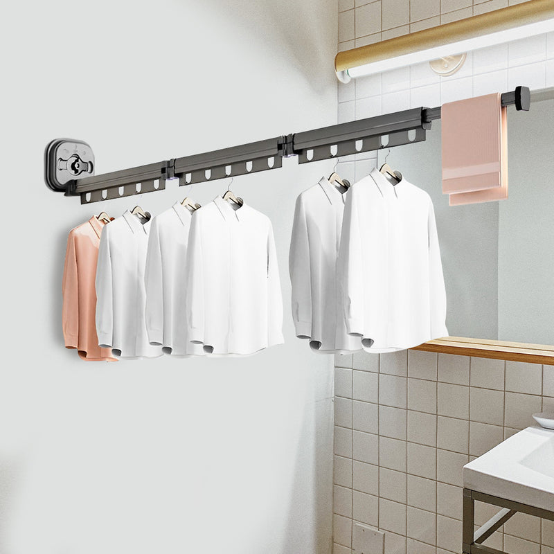 Wall Mounted Clothing Dry Rack Aluminum Alloy Retractable Foldable Gray 127cm