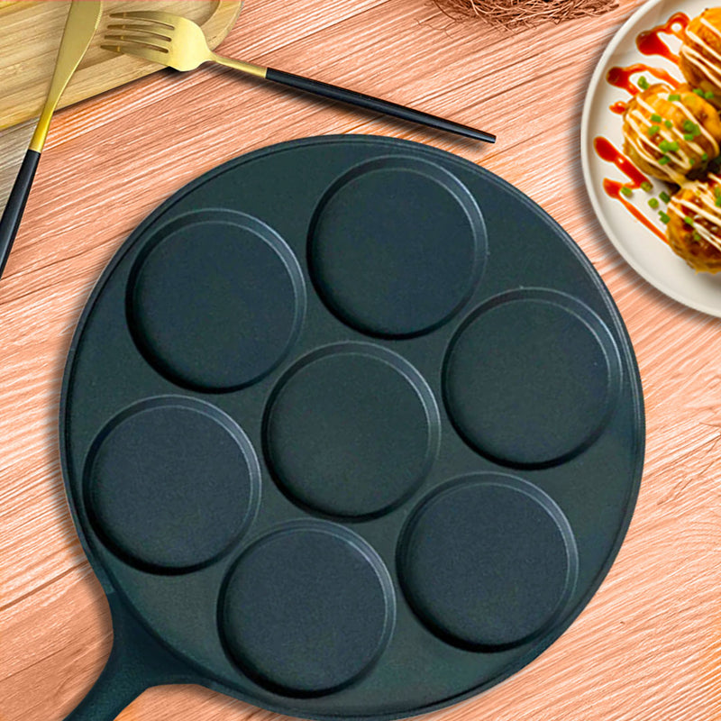 Cast Iron Takoyaki Fry Pan 7 Hole Mold 23cm Nonstick Skillet for Octopus Balls