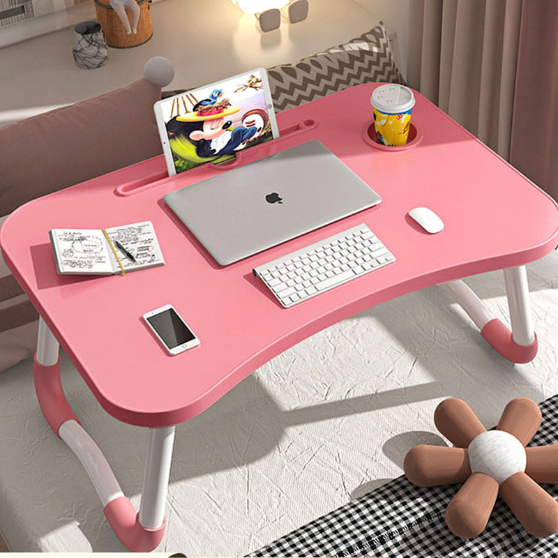 Pink Portable Bed Table MDF Kids Desk Folding Adjustable Stand with Cup-Holder