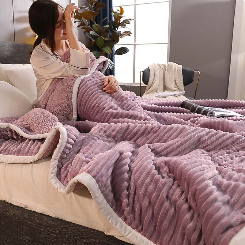 Throw Blanket Thick Flannel Fleece Double Sided Warm Cozy Purple 200x230cm