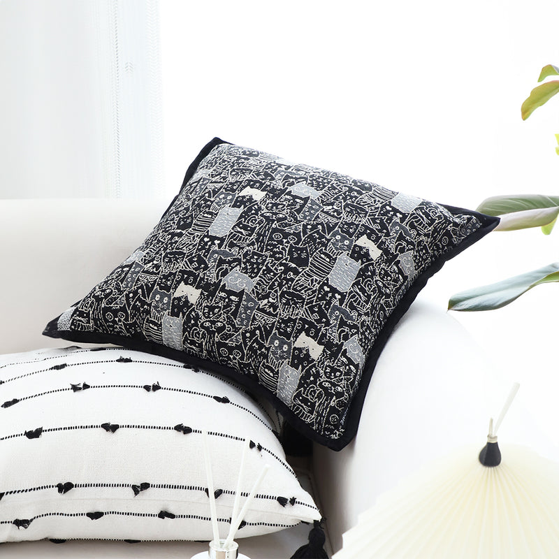 2X 45cm Black Cat Paradise Throw Pillow Fleece Cushion Decorative Accent Square