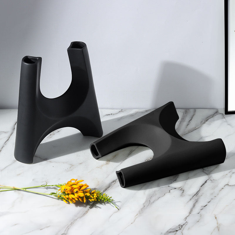 42x39cm Ceramic Bottle Holder Plant Pot Stand Black Modern Minimalist Ornament