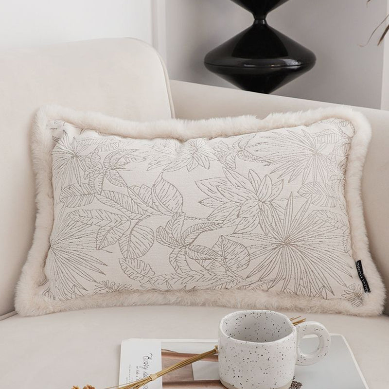 30x50cm Velvet Lumbar Pillow 15cm Thick Polyester Cotton Off White