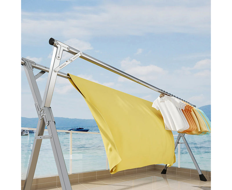 2X 1.6m Stainless Steel Foldable Clothes Drying Rack X Frame 40kg Silver Indoor