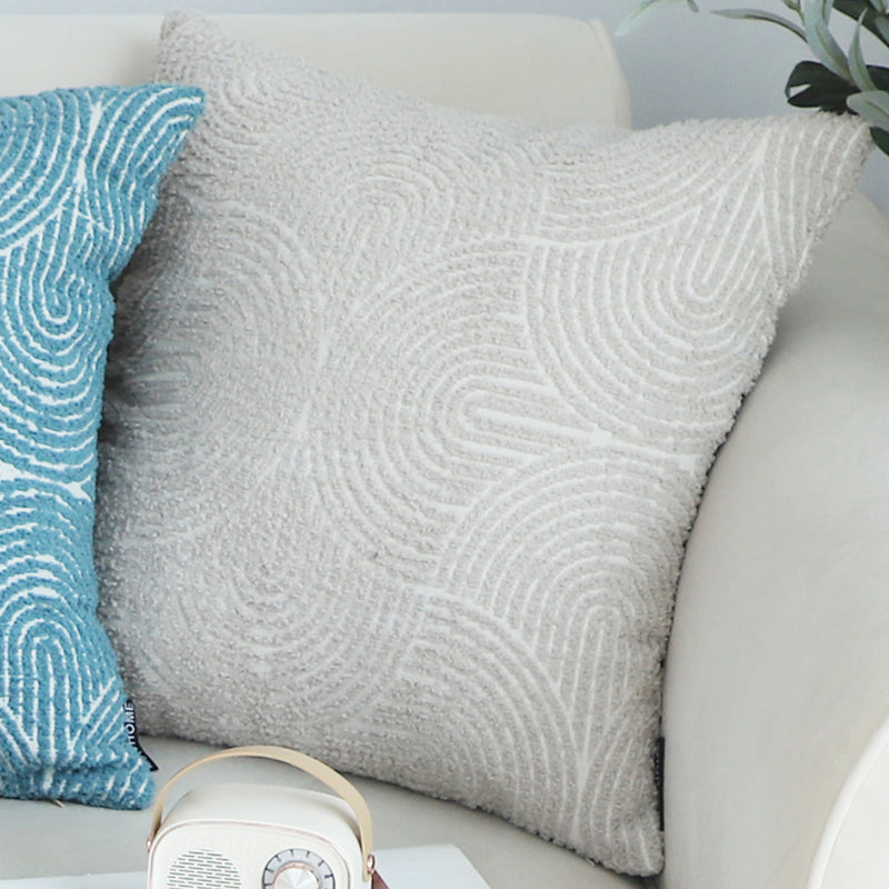 2X Polyester Cotton Throw Pillow 50x50x18cm Off White Embroidered Decorative