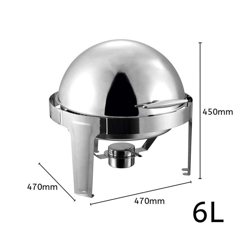 2X 6L Stainless Steel Round Roll Top Chafer Buffet Warmer Dishwasher Safe