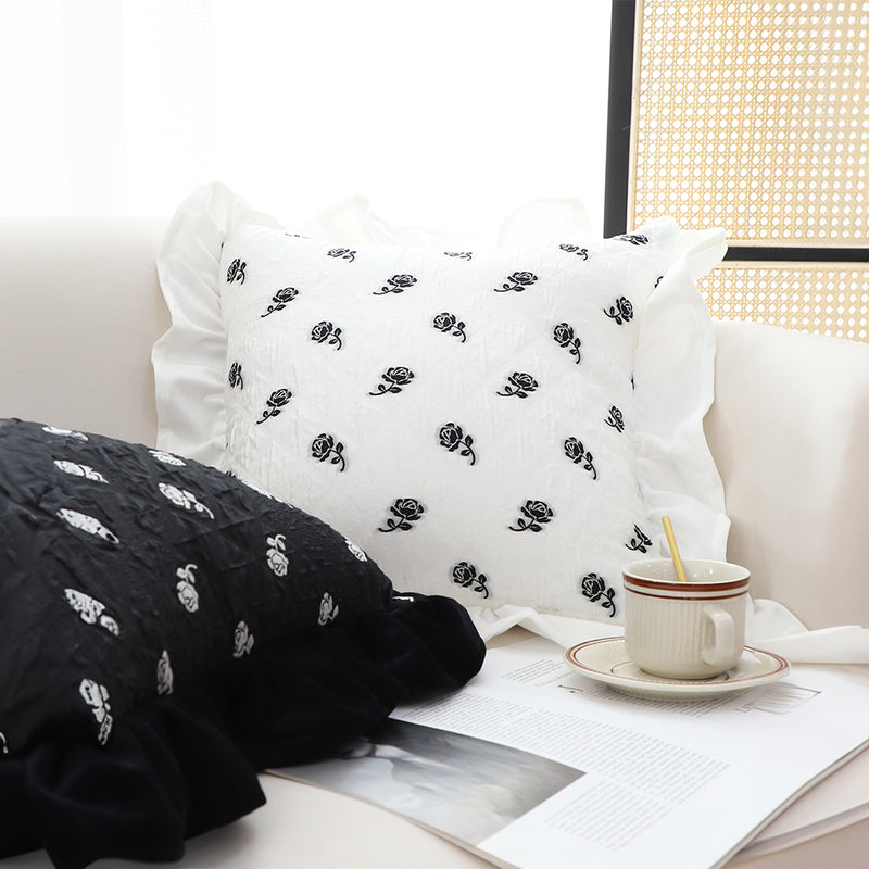 2X 45cm White Ruffled Throw Pillow Decorative Square Cushion Cozy Home Decor