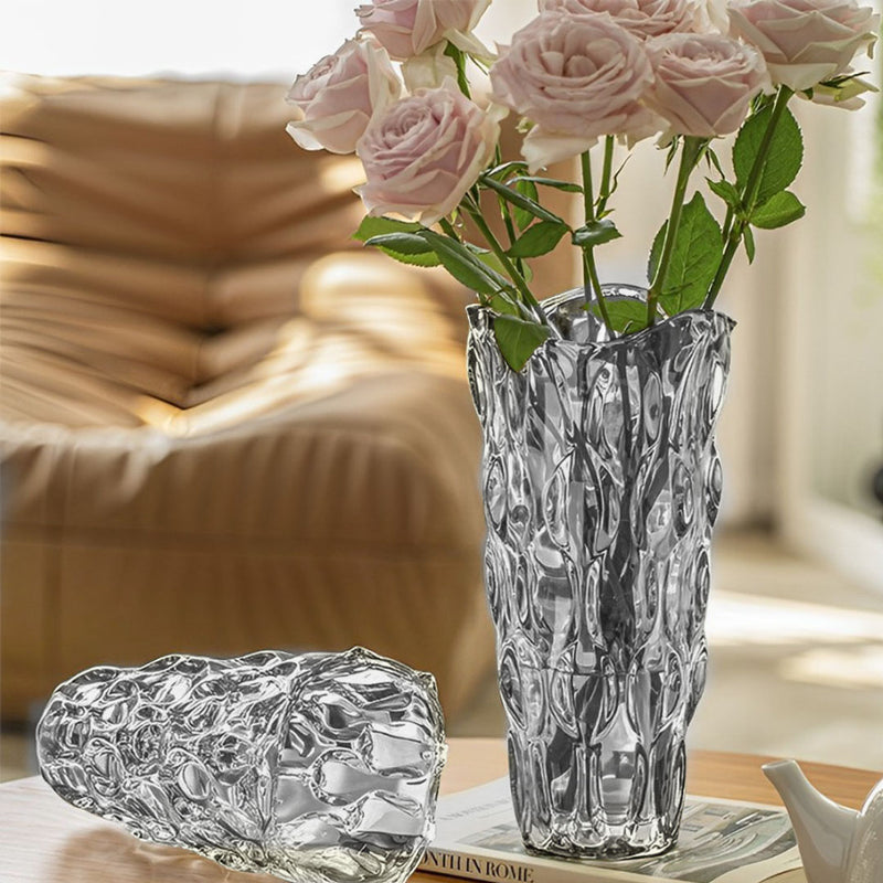 30cm Hand Blown Glass Tall Vase Grey Modern Thick Home Decor