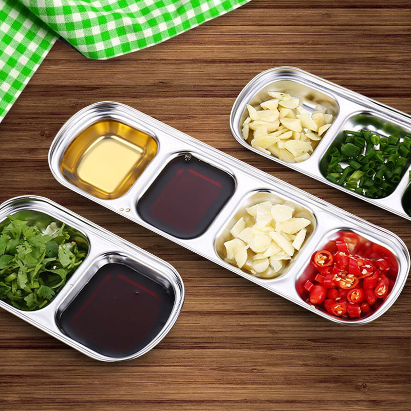 26cm Stainless Steel Four Compartment Divided Sauce Dish Silver