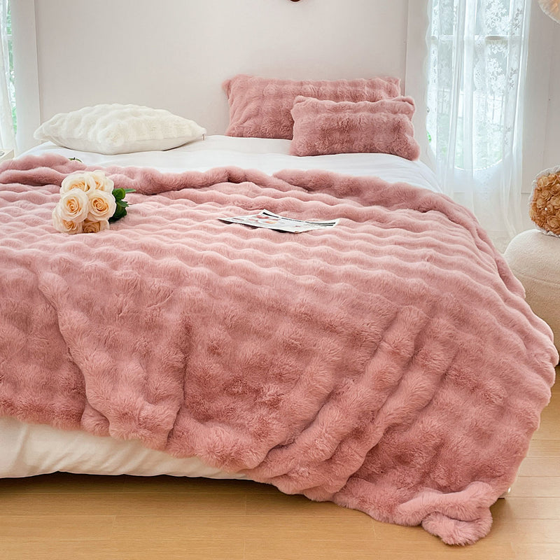 Pink Fur Fuzzy Soft Cozy 200x230cm Polyester Throw Blanket Machine Washable