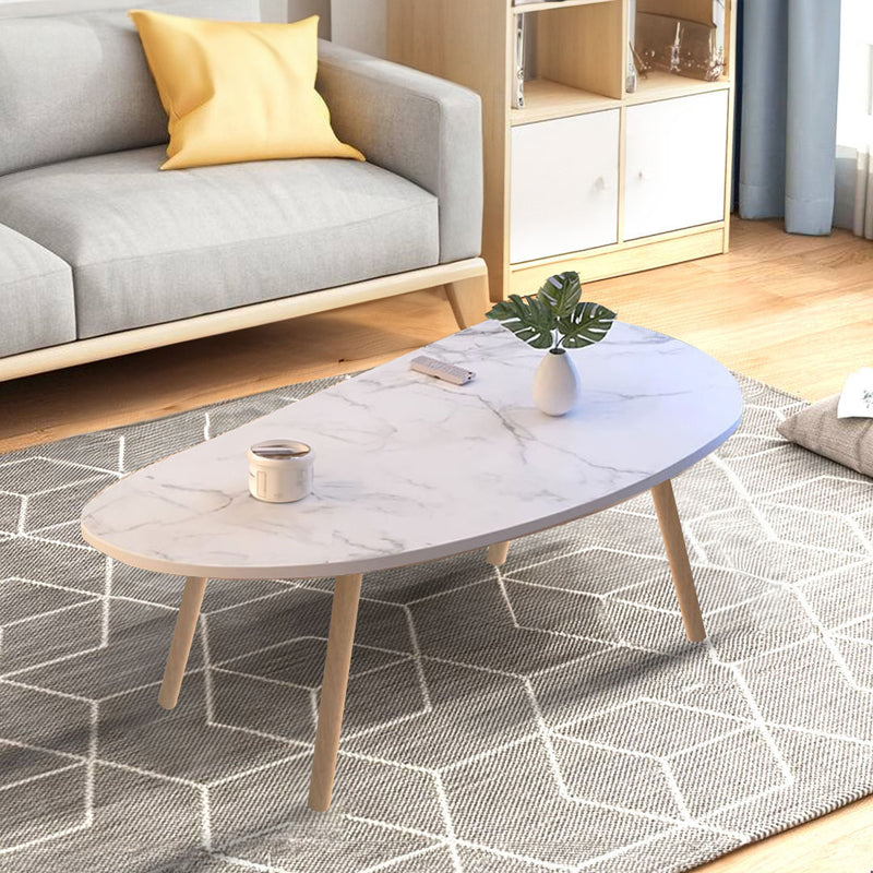 White Stone Pattern Coffee Table 80x40cm Wood Legs Nordic Modern