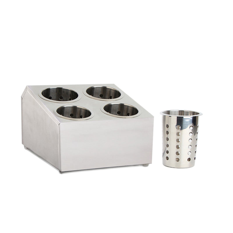 Commercial Square Cutlery Holder 18/10 Stainless Steel 265X305X200mm 4 Holes