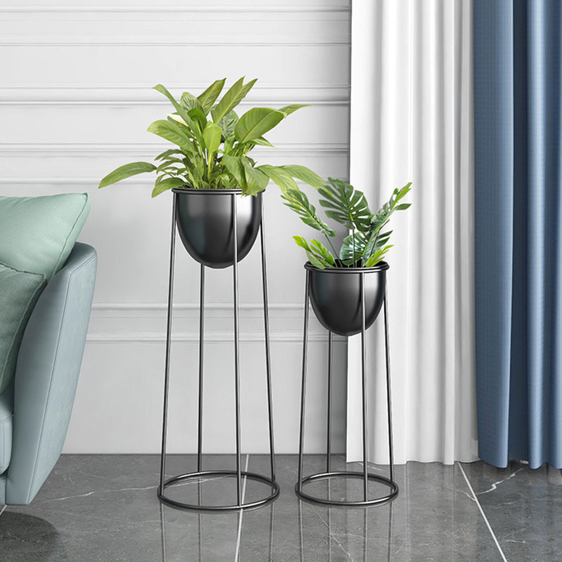 70cm Round Wire Plant Stand Painted Iron Frame Detachable Enamel Pot Black