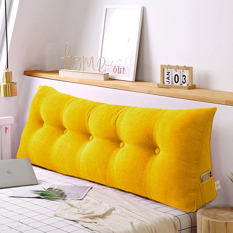 100cm Triangular Wedge Backrest Pillow Polyester Filled 3 Button Tufted Yellow
