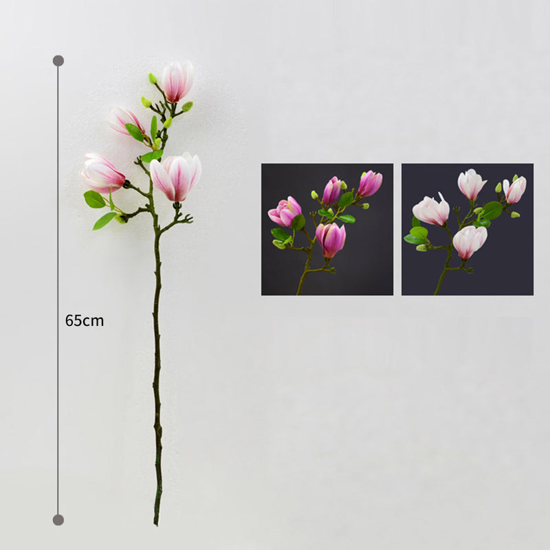Clear Glass Vase Artificial Magnolia Flowers Silk 6 Bunch 4 Heads Decor Purple