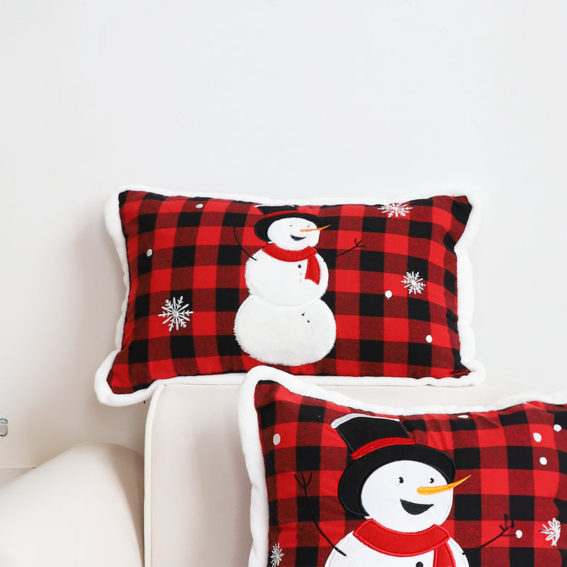 2X 30x50x14cm Red Plush Snowman Lumbar Throw Pillows Christmas Holiday Decor