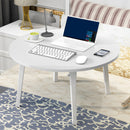 White Portable Floor Table Round Space-Saving Particleboard Metal 60cm 35cm