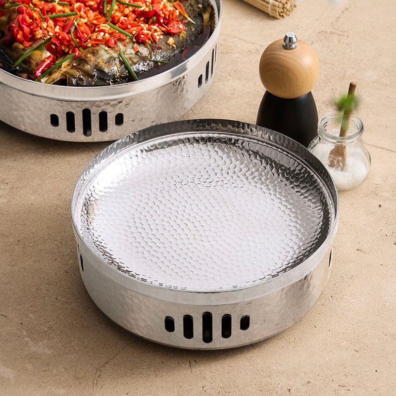 26cm Stainless Steel Dry Pot Hammered Texture Silver Insulated Kitchen Essential