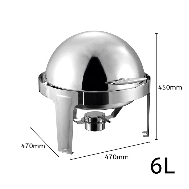 6L Stainless Steel Chafing Dish Round Roll Top Warmer Catering Buffet Dish