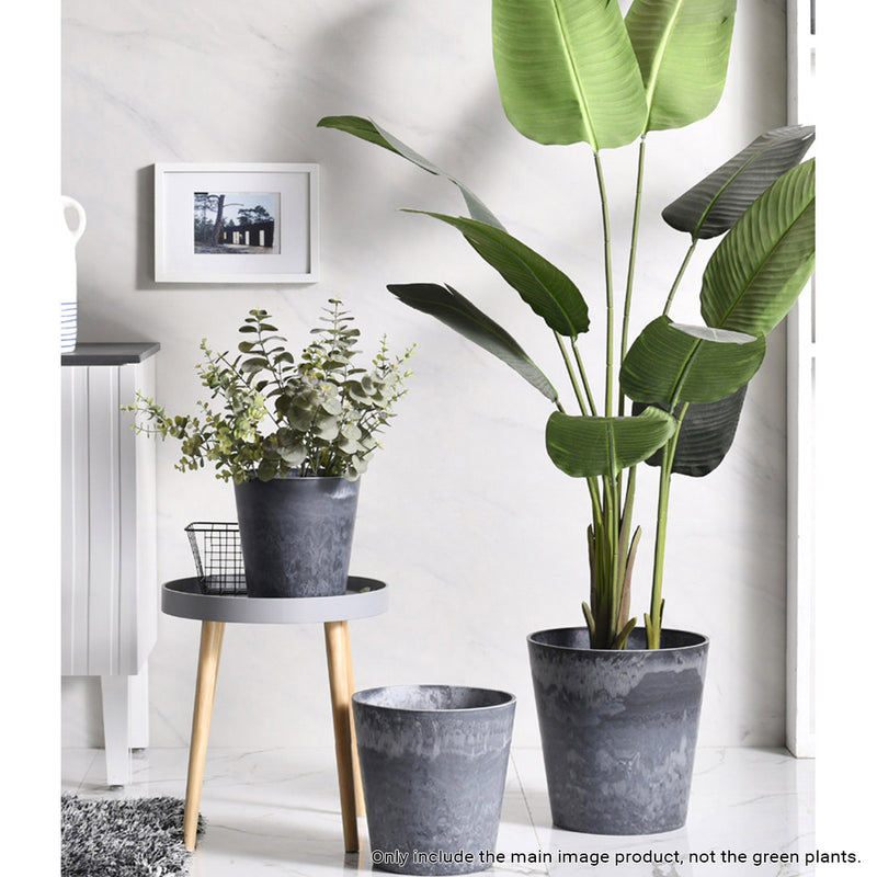 37cm Tapered Round Resin Planter Weathered Grey Concrete Look Indoor